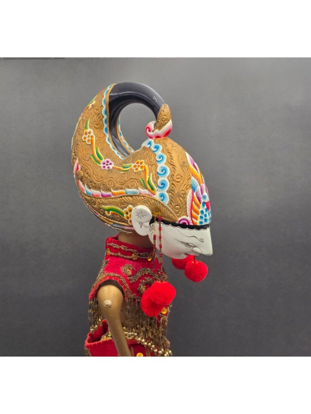 Vintage Indonesian Wayang Golek Arjuna Rod Puppet Carved Wood Batik 29" - Picture 6 of 15